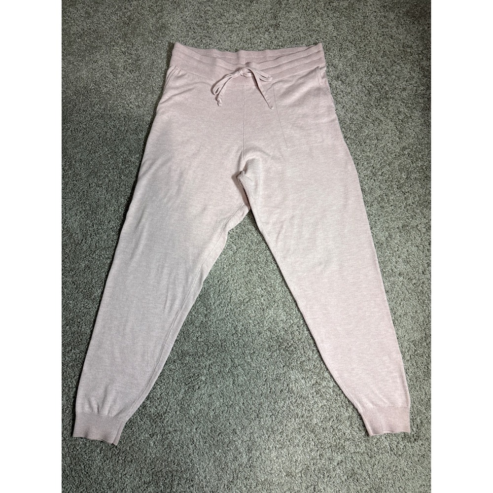 Womens Light Pink Knit Joggers Drawstring Waist Lounge Pants Sweatpants, Medium